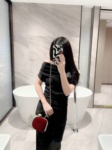 Moonlit EveBag 女性秋冬時尚盒型晚禮服包，閃閃發亮的鑲嵌水晶裝飾的禮服手提包，適用於聚會、宴會、舞會，搭配手提包，禮物，造型，適合禮服、婚禮禮服、女性正式禮服、晚裝、舞會裝、生日裝，完美搭配。 - 酒紅色 - 查看 9