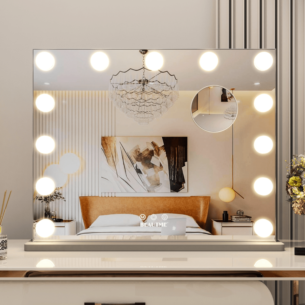 BEAUTME Vanity Mirror with Lights,Lighted Makeup Mirror with Lights and Magnification Mirror