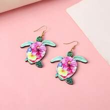 1pair Acrylic Holiday Style Colorful Flower & Sea Turtle Dangle Earrings For Beach Travel - Multicolor - View 4