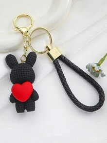 愛心兔織繩鑰匙扣掛件,精緻可愛卡通汽車鑰匙圈,情侶/背包掛件