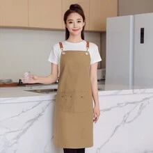 1件跨境時尚風格的圍裙,防水,適用於廚房、沙龍、咖啡館的員工,高端時尚,透氣,背帶設計,穿脫方便,適合各種體型 - 杏色 - 查看 4