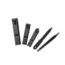 1set Black 5-in-1 Stainless Steel Nail Clipper Set With Nail File And Cuticle Trimmer In A Gift Box - Black - View 2