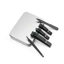 1set Black 5-in-1 Stainless Steel Nail Clipper Set With Nail File And Cuticle Trimmer In A Gift Box - Black - View 1