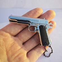 Full Metallic 1:3 Scale Laser Engraved Bright Silver 1911 Pistol Keychain Backpack Pendant Toy Model Gift Bag Accessories Lanyards With Id Holder Car Accessories Bag Charms - Silver - View 6