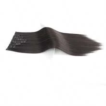 1包含7片的女士合成纖維22英寸黑色長直髮條式擴展套裝