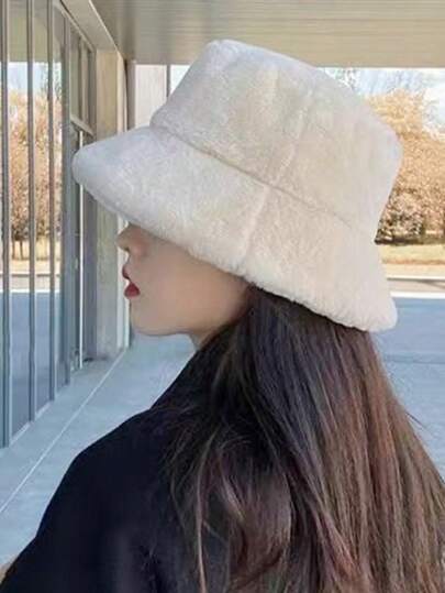 1 pieza Sombrero de cubo versátil y casual de felpa cálida (tenga en cuenta que puede haber una ligera diferencia de color entre los colores crema y rosa) para atuendos de invierno y otoño