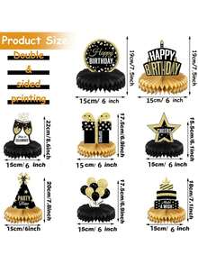 8入組黑金蜂窩裝飾品,適用於生日派對、紀念慶典及其他特殊場合