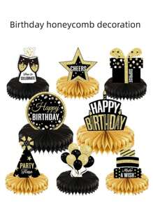 8入組黑金蜂窩裝飾品,適用於生日派對、紀念慶典及其他特殊場合