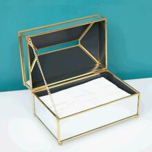 1pc Creative Luxury Glass Tissue Box With Mirror Surface, Transparent Dustproof Napkin Holder For Home, Hotel, Restaurant, Bathroom Storage Organizer - Beige - View 3