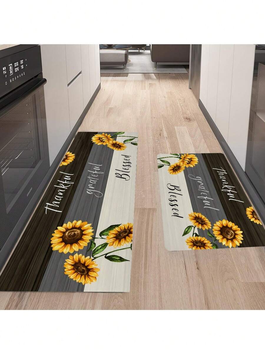 1PC Sunflower Kitchen Mat, Non-Slip Kitchen Rugs, Polyester Anti-slip Floor Mat for Laundry Room - Multicolor - View 1