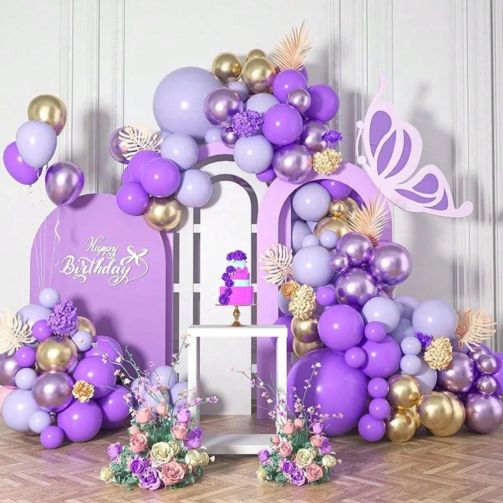 115pcs Purple And Gold Balloon Arch Flower Garland Kit, Included Purple