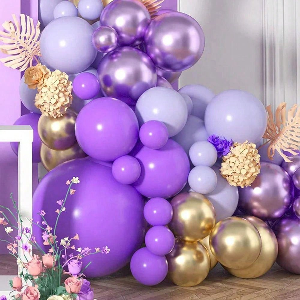 115pcs Purple And Gold Balloon Arch Flower Garland Kit, Included Purple