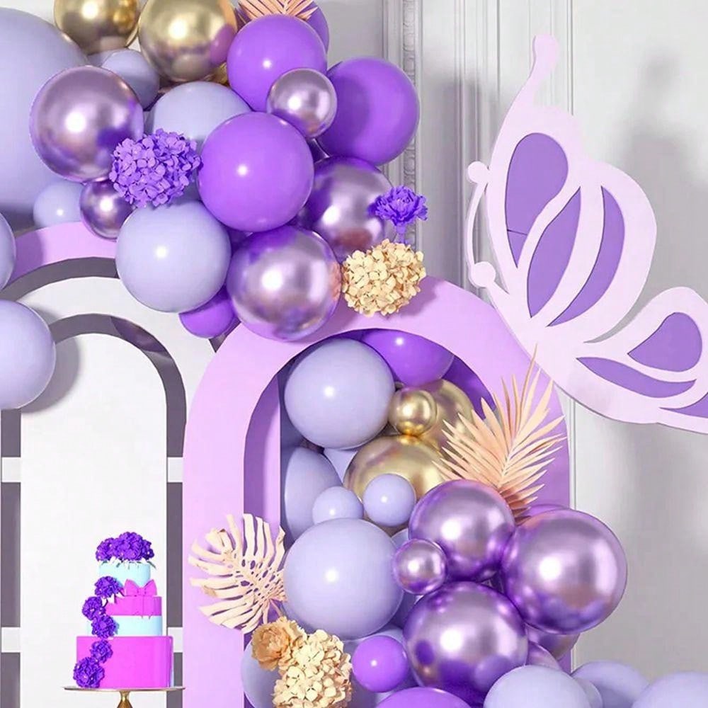 115pcs Purple And Gold Balloon Arch Flower Garland Kit, Included Purple