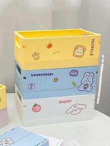 Plastic Storage Box Foldable Stackable Desk Organizer Bin Case for Pens Books School Office Household - Green - View 10