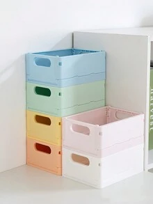 Plastic Storage Box Foldable Stackable Desk Organizer Bin Case for Pens Books School Office Household - Green - View 3