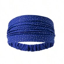 DUOJIAOYAN 1pc Women's Fashionable Wide Solid Color Rhinestone Headband, Suitable For Daily Use & Sports Activities - Blue - View 2