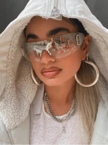 1pc New Fashion Y2k Style Rimless Diamond Decor Sunglasses - Silver - View 1