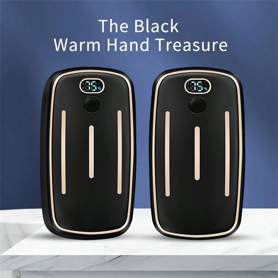 Black Gold Handheld Electric Heated Palm Warmer With Three Adjustable Heat Settings - black gold - View 1