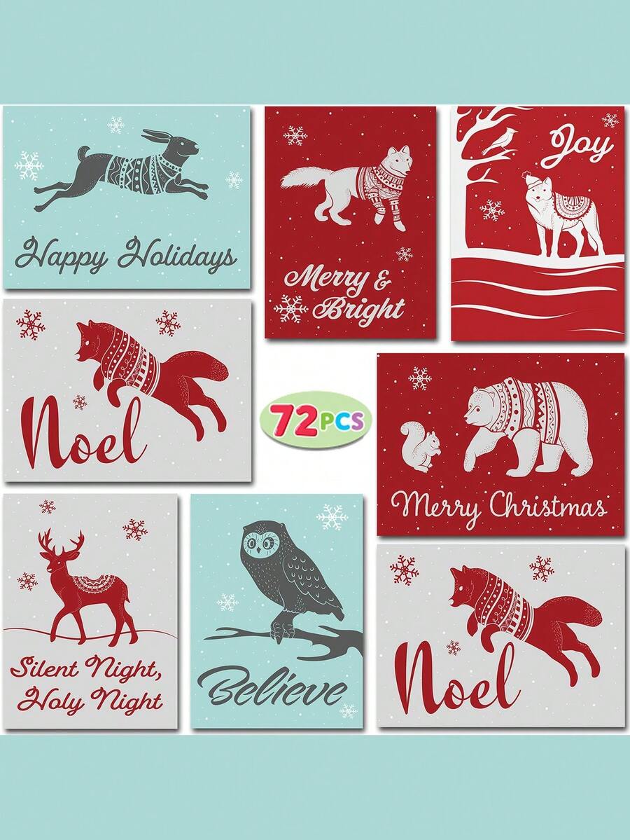 JOYIN 72 Christmas Holiday Greeting Cards With Envelopes For Winter Xmas Season Merry Christmas Cards, Winter Animal Collection, Wintertime Gifts Cards G - Động vật mùa đông - Xem 1
