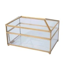 1pc Creative Luxury Glass Tissue Box With Mirror Surface, Transparent Dustproof Napkin Holder For Home, Hotel, Restaurant, Bathroom Storage Organizer - Beige - View 1