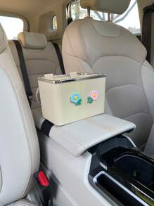 1pc Creative Car Cup Holder Storage Box With Tissue Box And Cup Holder, Beige - Beige - View 1