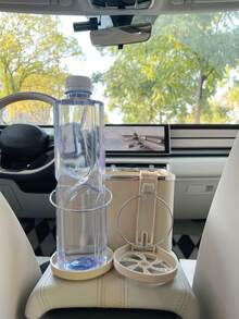 1pc Creative Car Cup Holder Storage Box With Tissue Box And Cup Holder, Beige - Beige - View 2