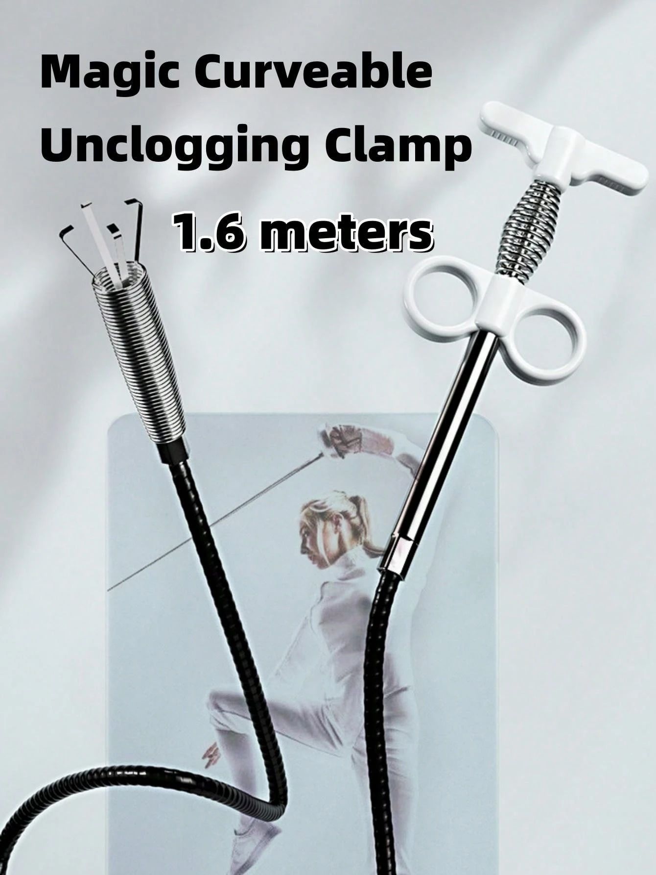 1.6m Drain Cleaner With Handle, Bathroom Toilet Floor Drain Sink