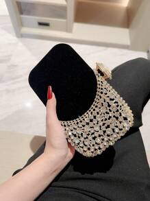 Lightweight,Business Casual Rhinestone Decor Bucket Bag Mini Drawstring Design, Clear Bag Faux Pearl Bag Evening Bag,Dinner Bag Glamorous,Elegant,Exquisite,Quiet Luxury Rhinestone For Party Girl,Woman,Bride Perfect For Party,Dinner/Banquetchristmas Party Dress