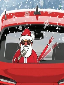 Christmas Rear Windshield Wiper Sticker, Cute Santa Claus Singing Wave Windshield Sticker, Waterproof Wiper Label Car Window Sticker, Christmas Style Car Decoration Accessory - Multicolor - View 1