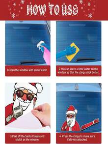 Christmas Rear Windshield Wiper Sticker, Cute Santa Claus Singing Wave Windshield Sticker, Waterproof Wiper Label Car Window Sticker, Christmas Style Car Decoration Accessory - Multicolor - View 5