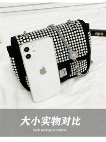 Juzia Bolsas Bolsa noite na moda alça transversal cravejada com brilho - Prata - Visão 4