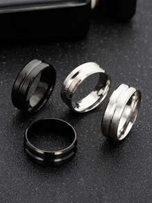 1pc 8mm Wide Matte Stainless Steel Men's Ring With Grooved Middle Section - Style 1 - View 2