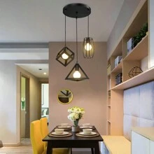 北欧三灯餐厅吊灯，现代简约创意个性化锻铁吸顶吊灯，适用于书房、咖啡厅、酒吧、走廊 - 黑色 - 查看 6