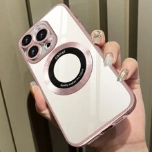 1 Stück Pink Anti-schock Und Anti-fall Objektiv Schutzmodisches Elektroplattiertes Drahtloses Ladungs-magnet-telefonkasten Geeignet Für Iphone11/11pro/11pro Max Iphone12/12pro/12pro Max Iphone13/13pro/13pro Max Iphone14/14lpus/14pro/14pro Max Unisex