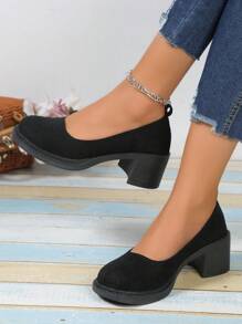 女性大尺碼鞋,適合腳寬41-43,新款馬麗珍泵鞋,粗跟/中跟,圓頭,春秋百搭高跟鞋 - 黑色 - 查看 3