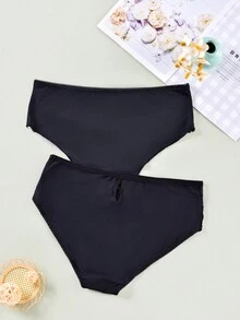 2pcs/pack Plus Size Women's Solid Color Underwear - Black - View 2