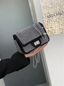 Juzia Bolsas Bolsa noite na moda alça transversal cravejada com brilho - Prata - Visão 1