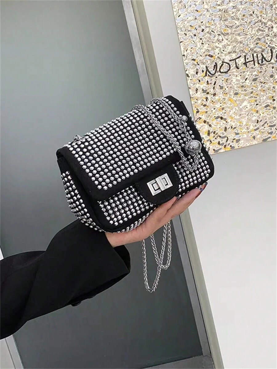 Juzia Bolsas Bolsa noite na moda alça transversal cravejada com brilho - Prata - Visão 1