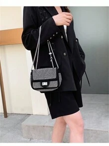 Juzia Bolsas Bolsa noite na moda alça transversal cravejada com brilho - Prata - Visão 7