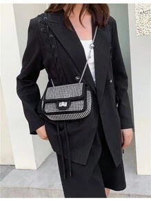 Juzia Bolsas Bolsa noite na moda alça transversal cravejada com brilho - Prata - Visão 5