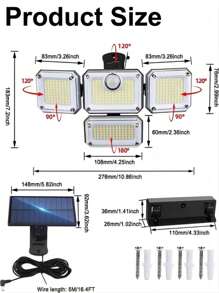 2入組/1入組太陽能333led動態感應燈,3種照明模式/防水安全照明,帶遙控器,4個太陽能壁燈,適用於戶外後院、門廊、花園、庭院、車庫道路照明 - 黑色 - 查看 11