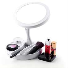 1pc Foldable Makeup Mirror With LED Light Strorage Box Organizer, Double Sided 1X & 10X Magnifying Retractable Mirror for Table, Vanity, Cosmetic - White - View 4