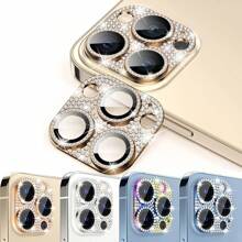 兼容 15 14 13 12 11 Pro Max 奢华水钻相机镜头金属保护玻璃镜头保护壳膜镜头保护礼物生日、家人、朋友闪亮水晶、镜头保护膜、手机配件防水防震防摔防摔防刮防指纹全覆盖 - 金色 - 查看 2