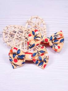 適合節日、休閒度假照片、日常使用的嬰兒髮飾,黃色印花嬰兒髮夾2個裝