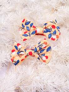 適合節日、休閒度假照片、日常使用的嬰兒髮飾,黃色印花嬰兒髮夾2個裝