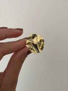 Anel Redondo Martelado Amassado Ajustável Banhado Dourado - Dourado - Visão 3