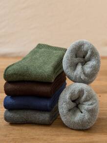 5pairs/set Men's Thickened Warm Fleece Crew Socks With Plush Soles For Autumn And Winter - Multicolor - View 1