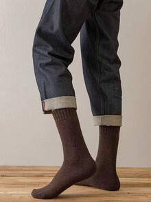 5pairs/set Men's Thickened Warm Fleece Crew Socks With Plush Soles For Autumn And Winter - Multicolor - View 3