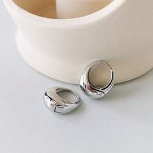 1 Miếng Đơn giản Màu bạc Dạng hình tròn Hoa tai hình tròn Chế tạo Của Hợp kim - Bạc - Xem 4
