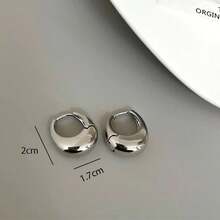1 Miếng Đơn giản Màu bạc Dạng hình tròn Hoa tai hình tròn Chế tạo Của Hợp kim - Bạc - Xem 5